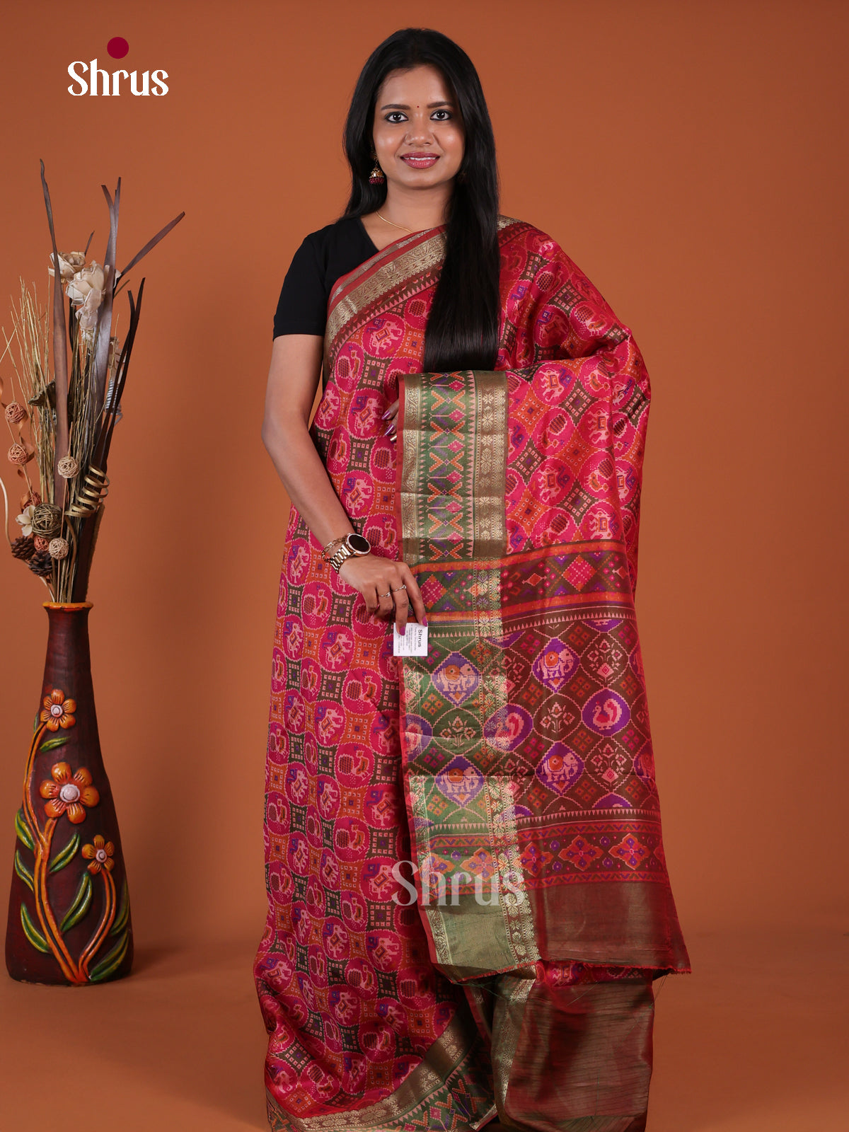 Pink & Brown - Semi Patola Saree