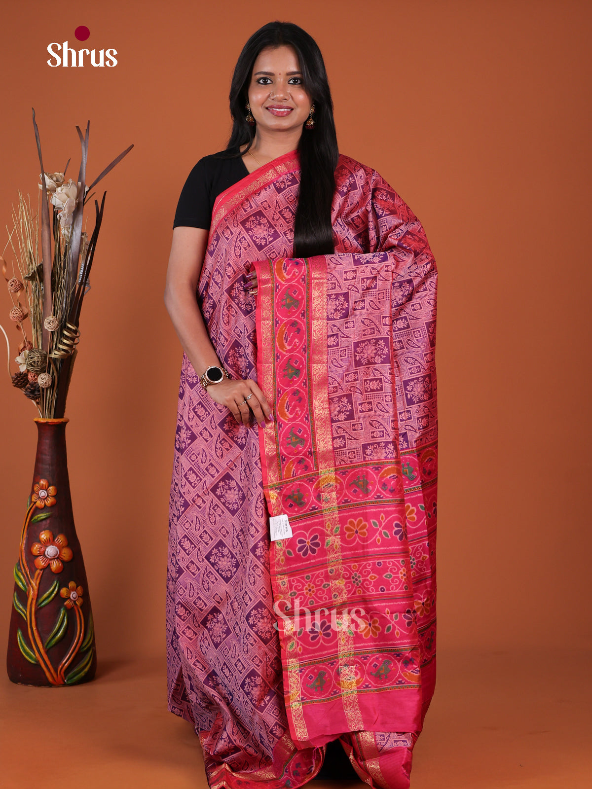 Purple  & Pink - Semi Patola Saree