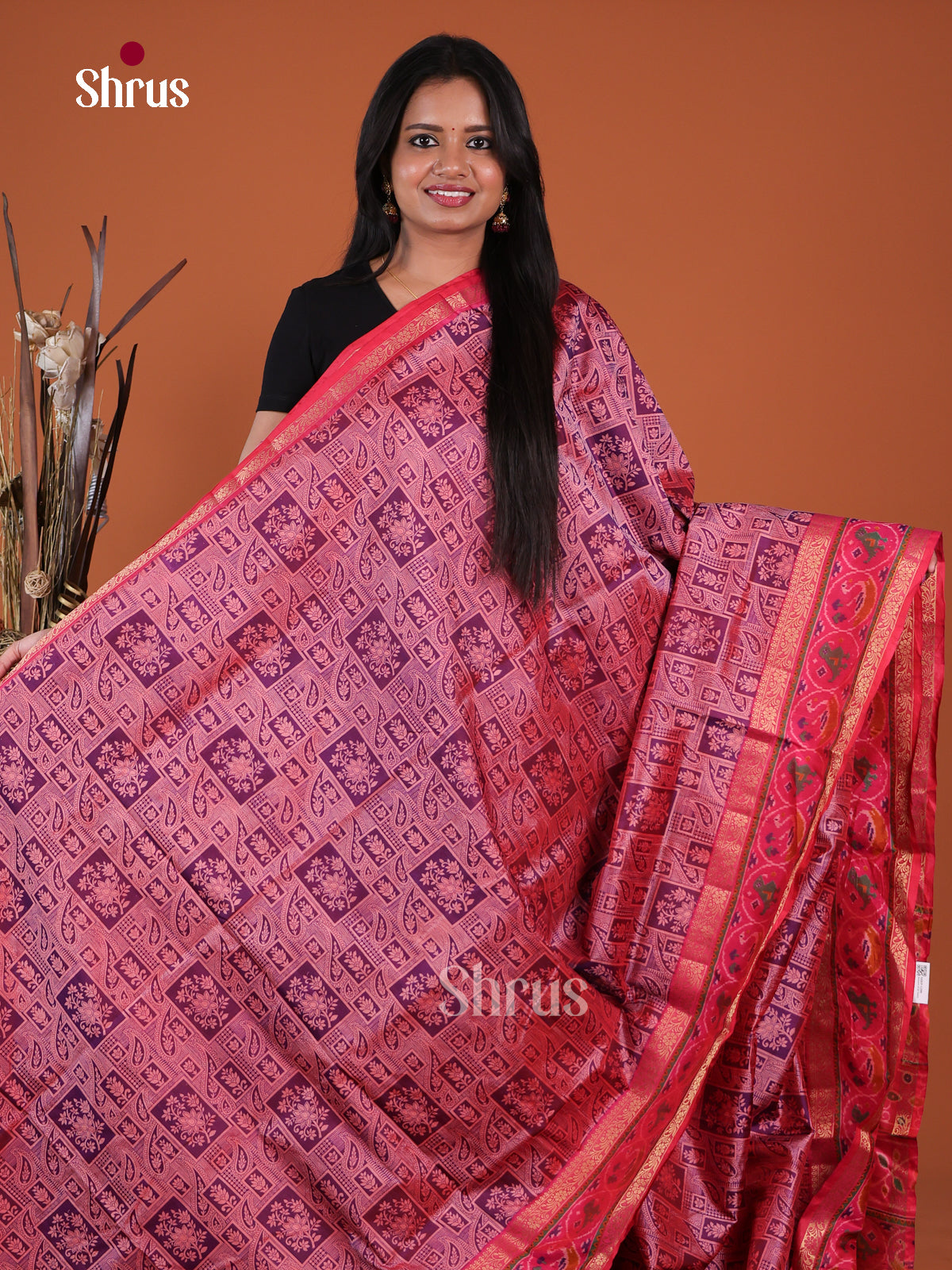 Purple  & Pink - Semi Patola Saree