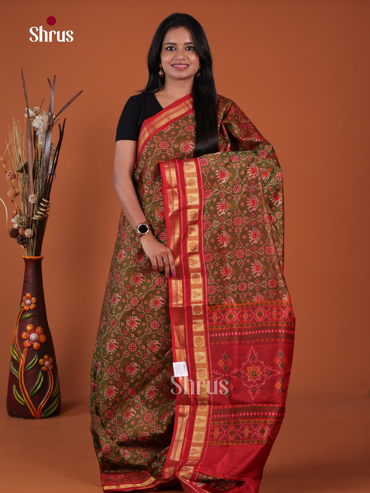 Green & Red -Semi Patola Saree