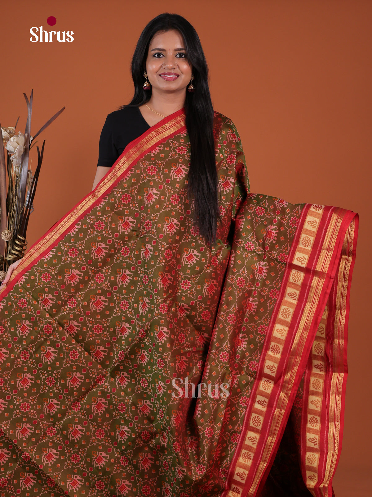 Green & Red -Semi Patola Saree