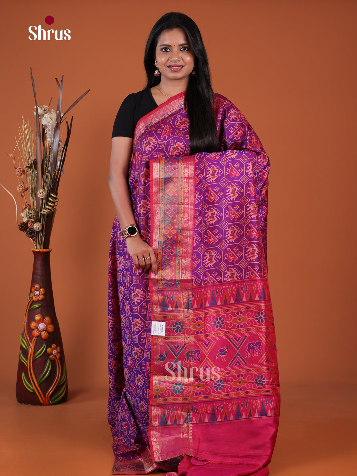 Purple & Pink- Semi Patola Saree