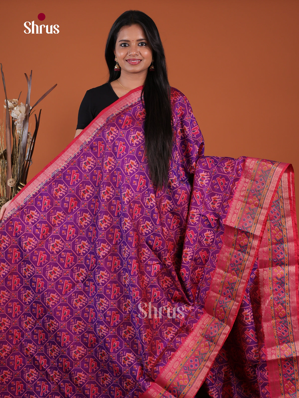 Purple & Pink- Semi Patola Saree