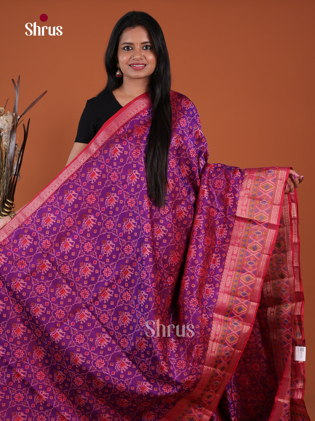 Purple & Pink - Semi Patola Saree - EH04228