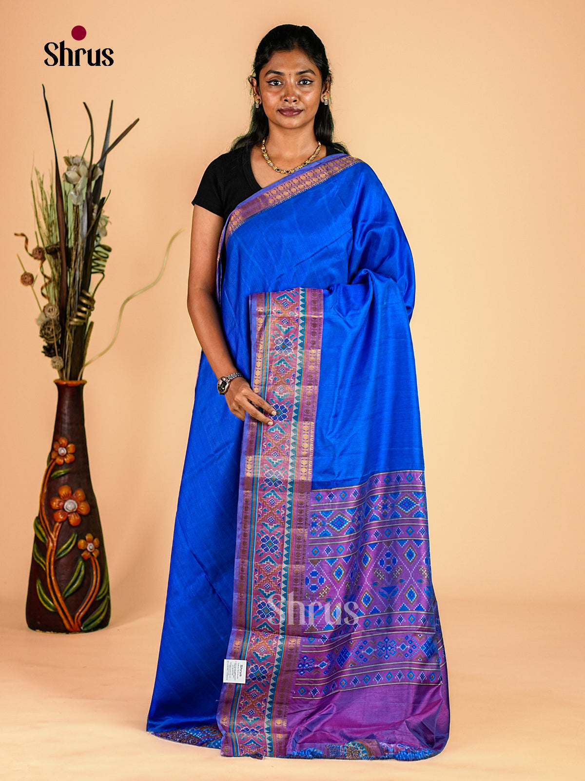 Blue & Purple- Semi Patola Saree - Shop on Shrus.com