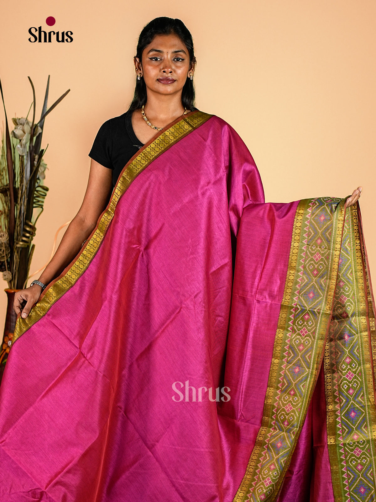 Pink & Green - Semi Patola Saree - Shop on Shrus.com