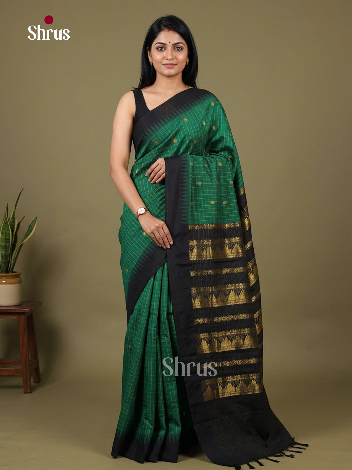 Green & Navy Blue - Kalyani Cotton Saree