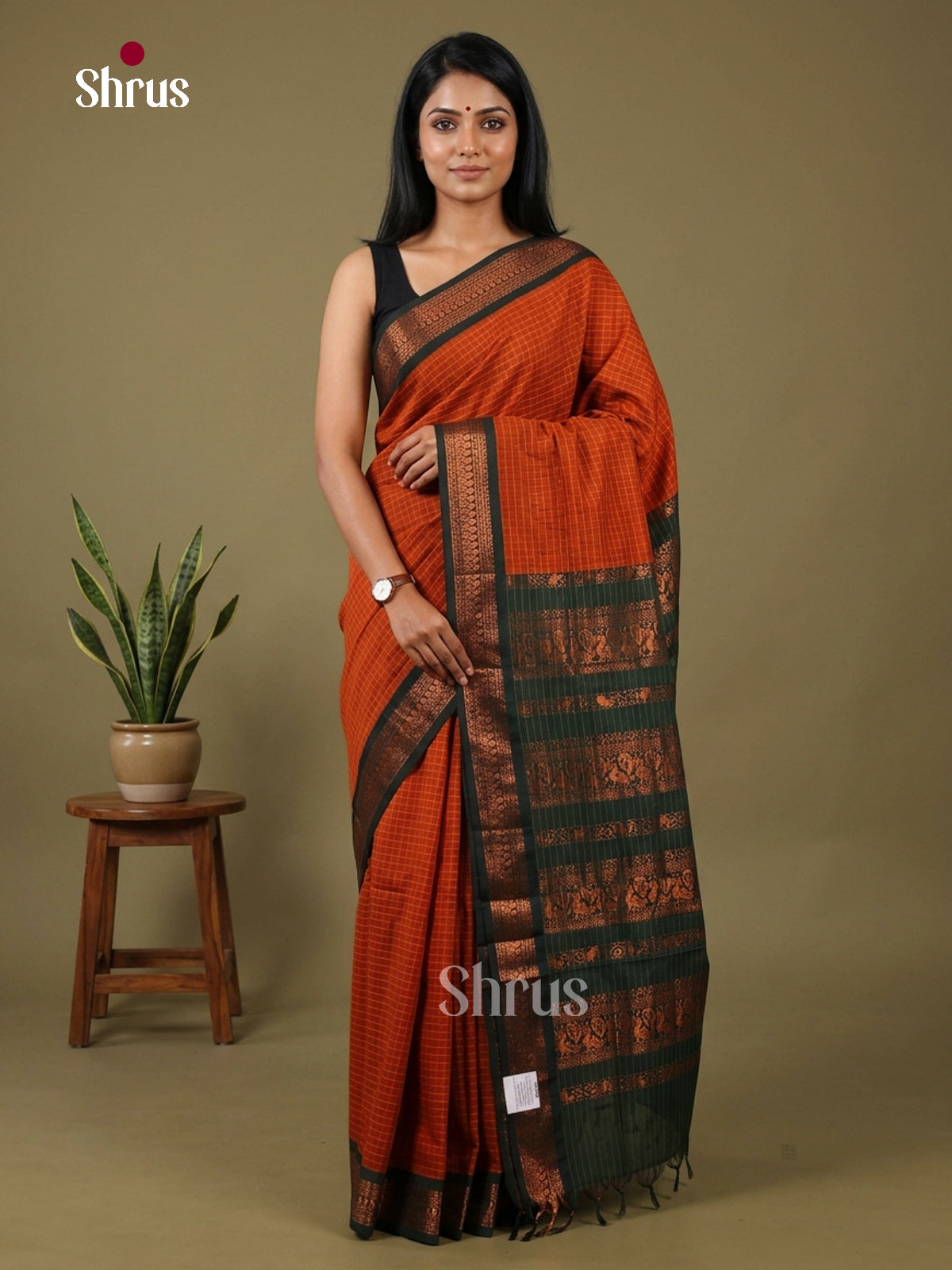 Orange & Green - Kalyani Cotton Saree