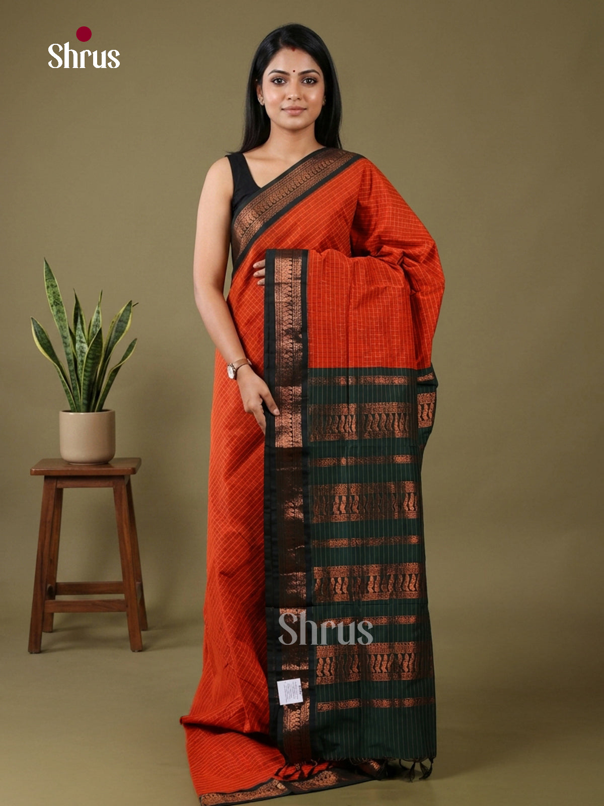 Orange & Green - Kalyani Cotton saree