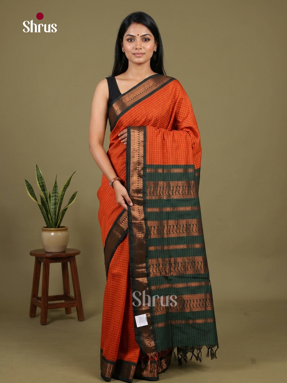 Orange & Green - Kalyani Cotton Saree