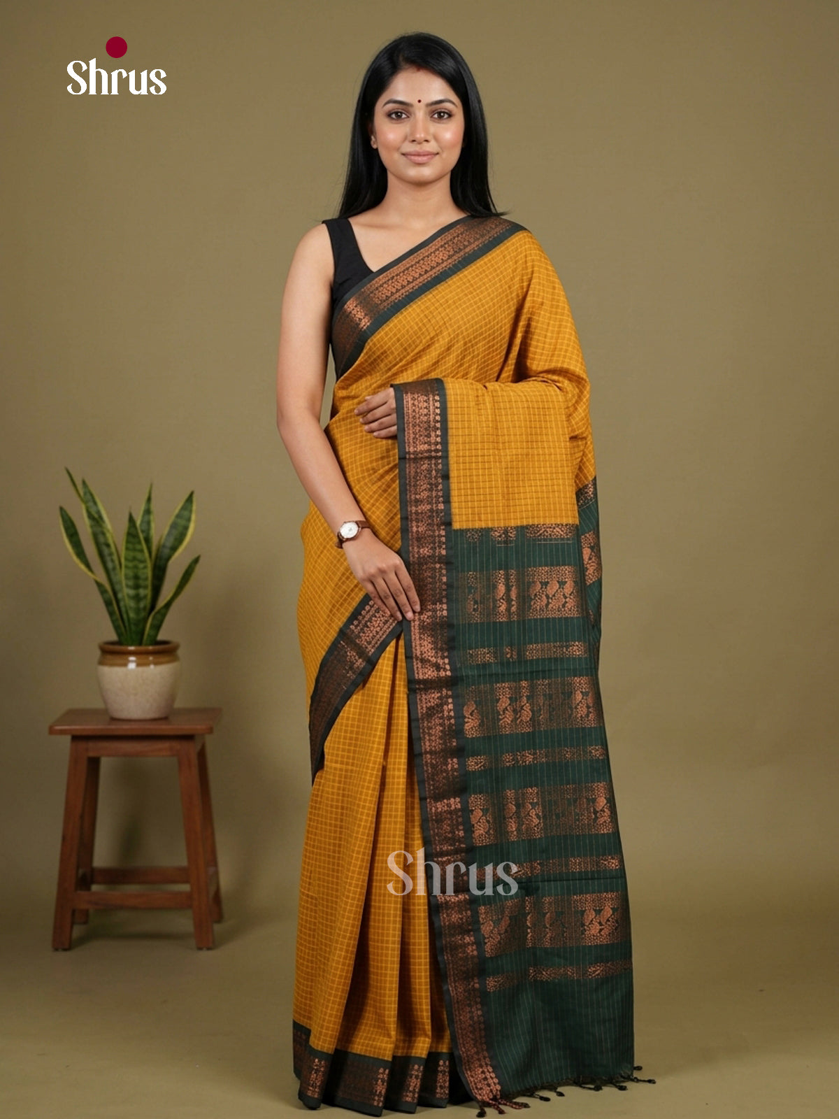 Mustard & Green - Kalyani Cotton Saree