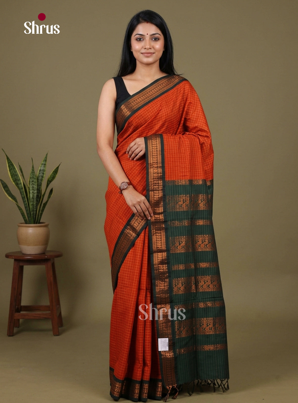 Orange & Green - Kalyani Cotton Saree