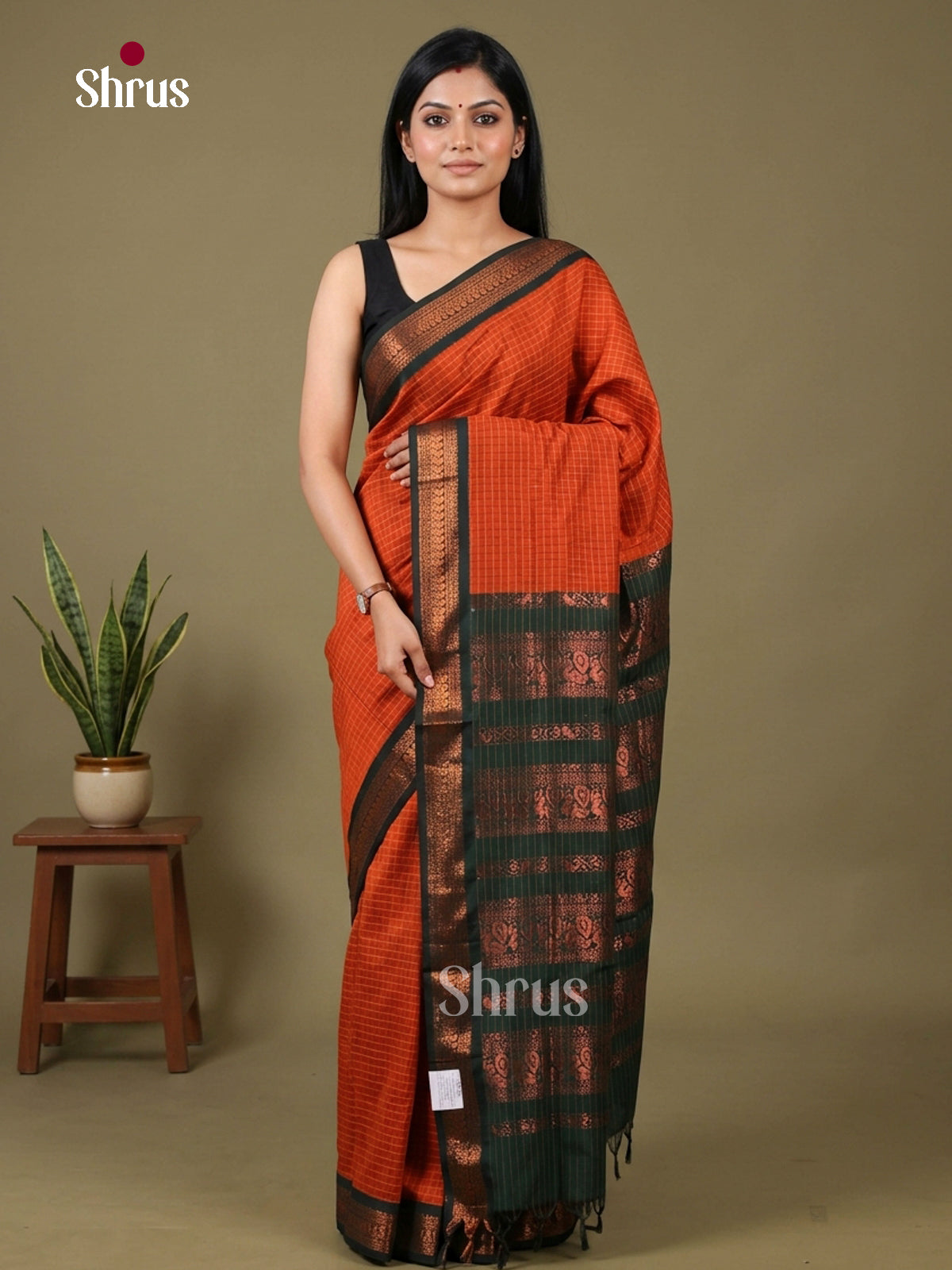 Orange & Green - Kalyani Cotton Saree