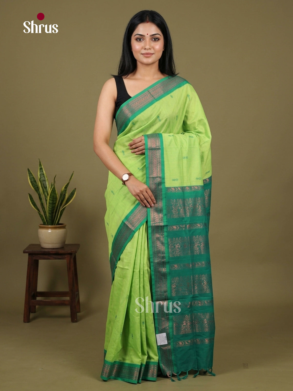Pista Green & Green - Kalyani Cotton Saree