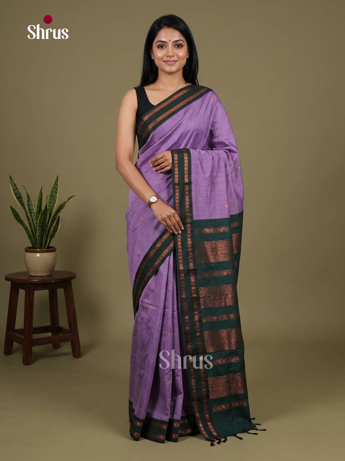 Lavender & Green - Kalyani Cotton Saree