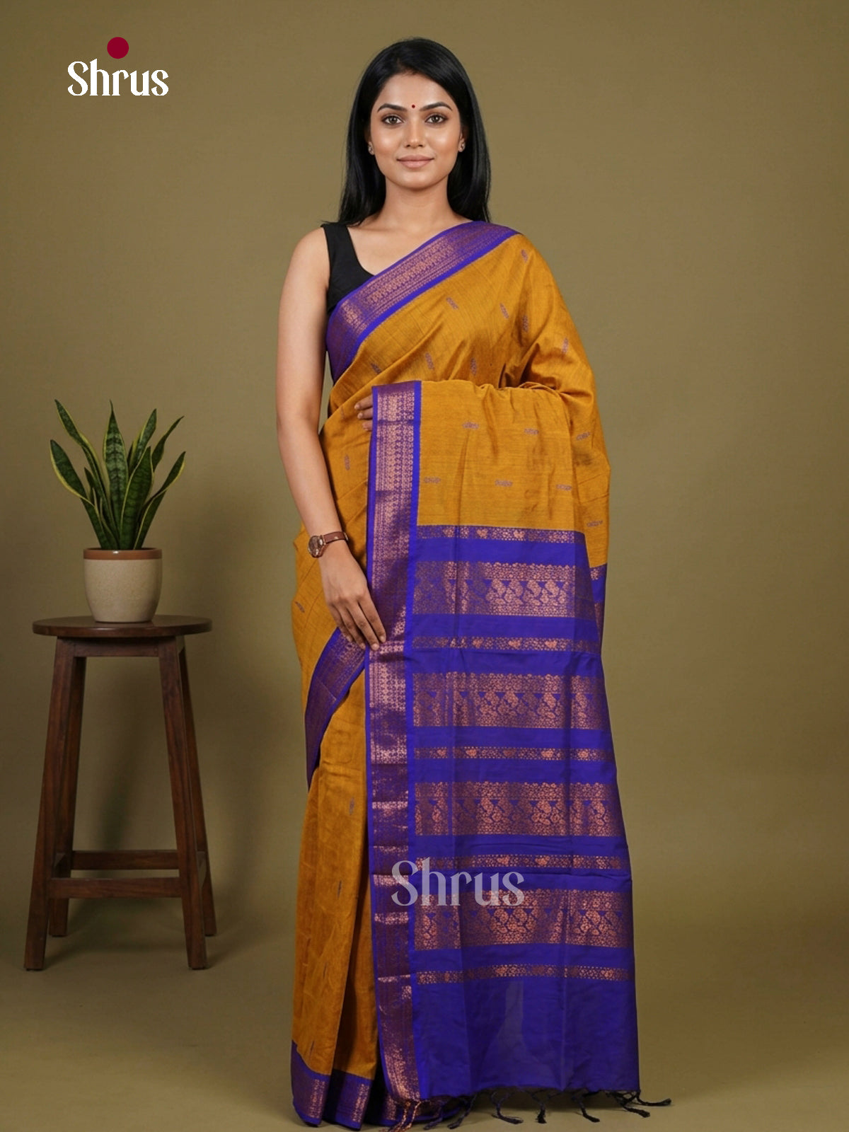 Mustard & Blue - Kalyani Cotton Saree