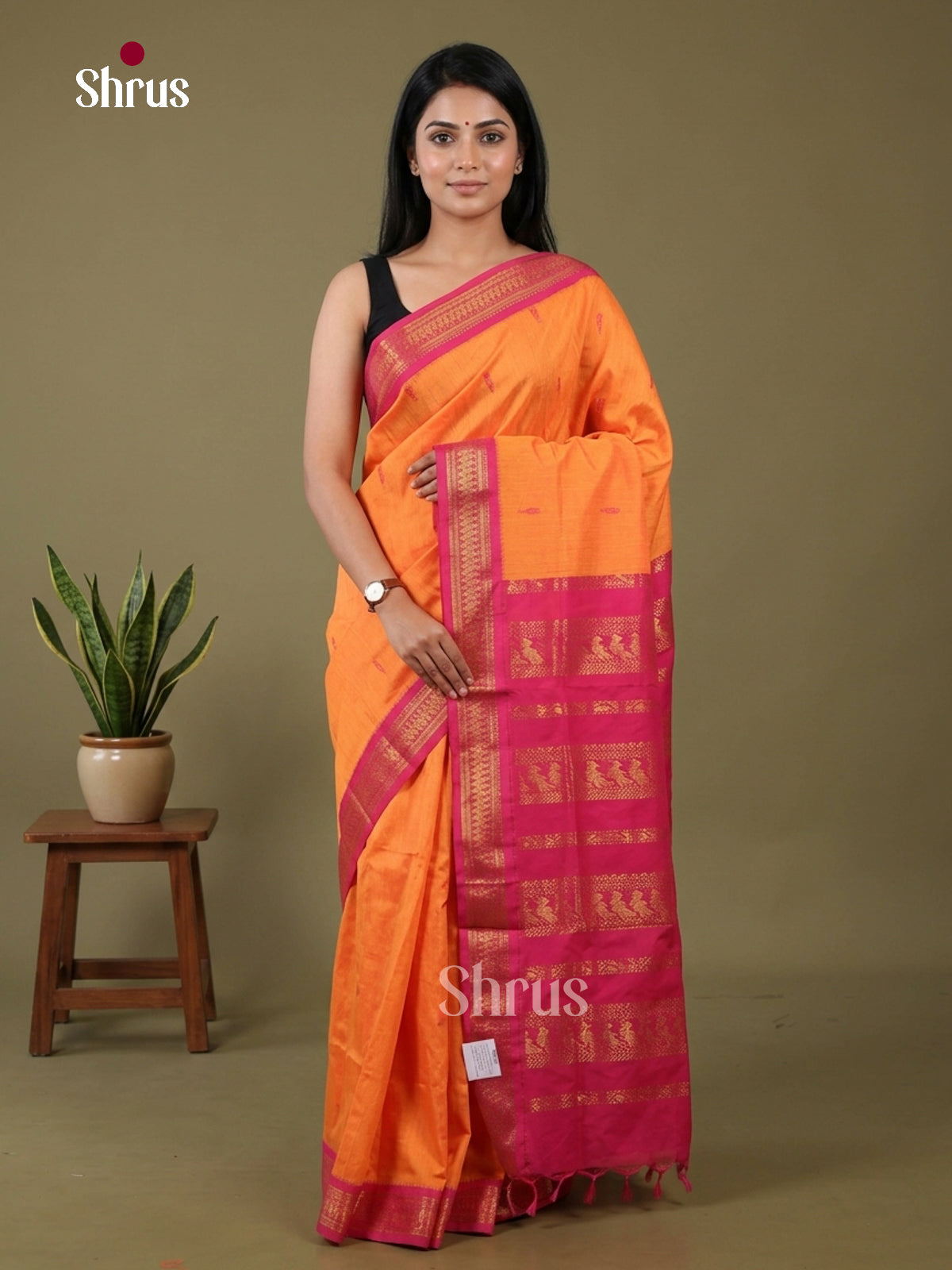 Orange & Pink - Kalyani Cotton Saree