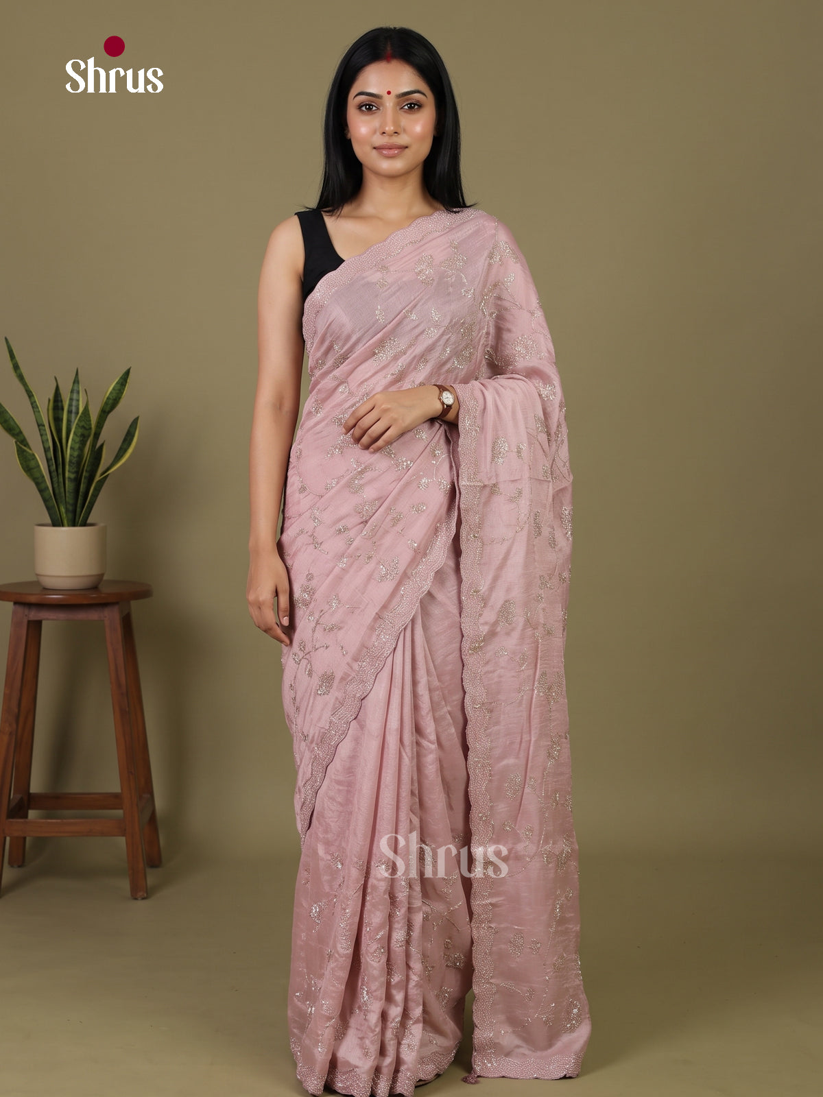 Shimmery Mauve Designer Saree with Stone Work - Shop on Shrus.com