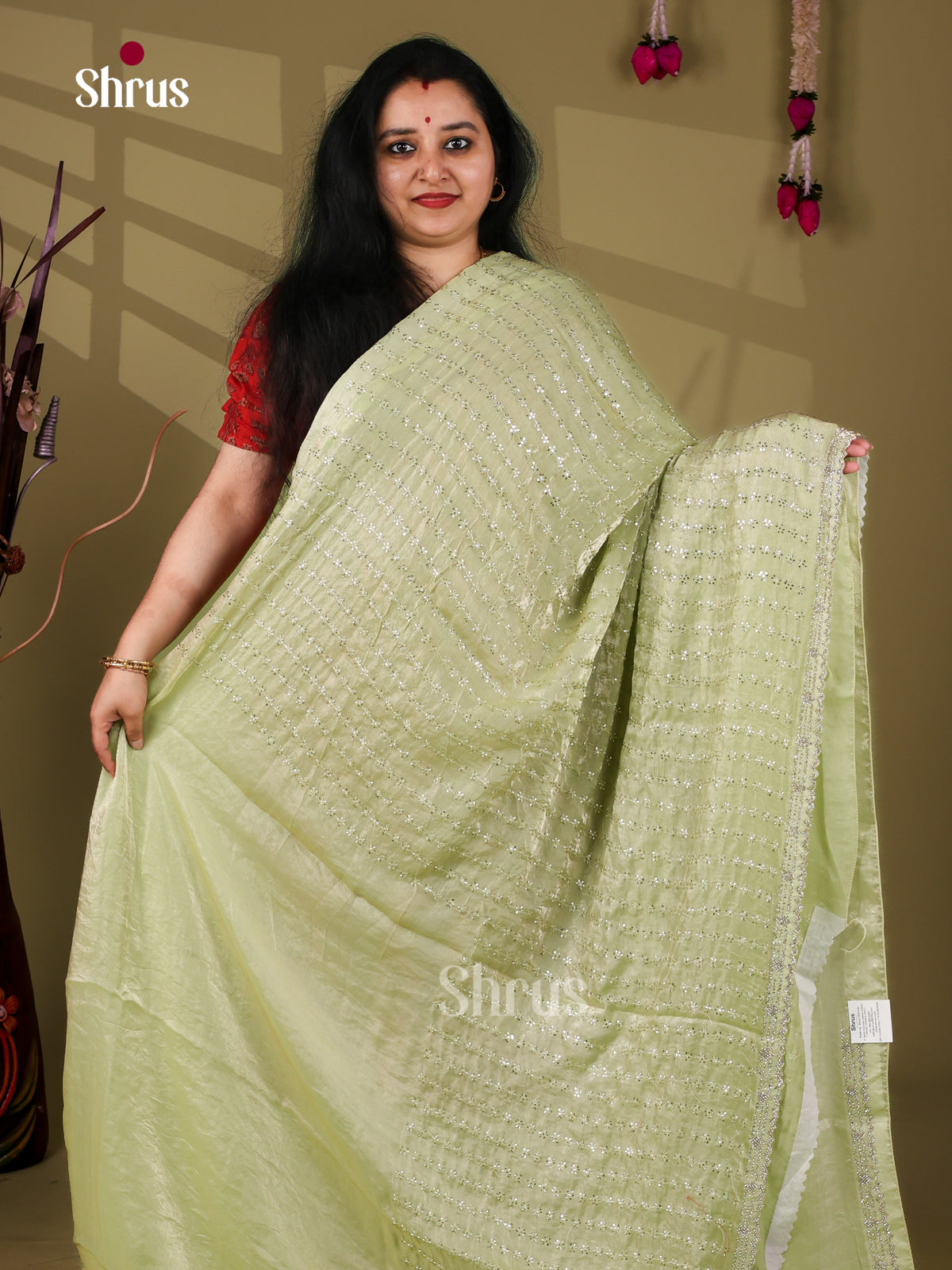 Beautiful Light Green Designer Saree with stone work