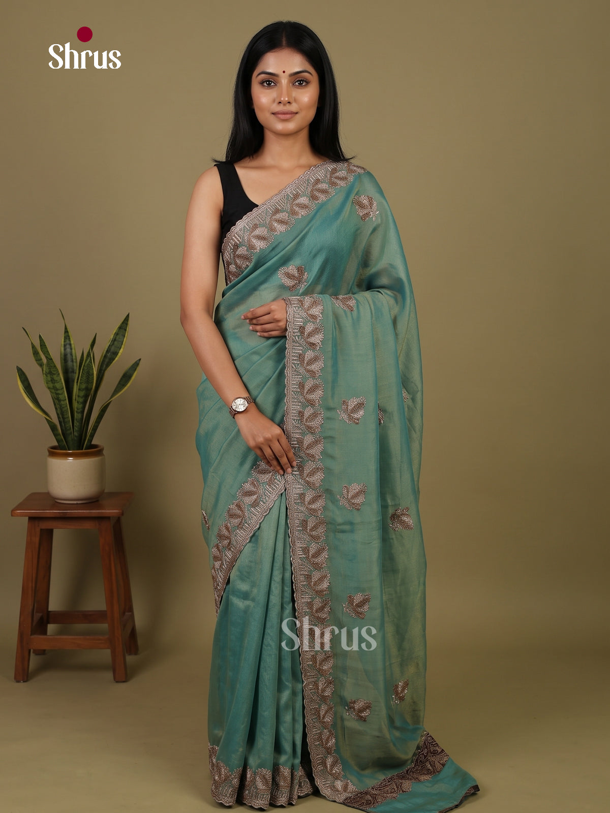 Serene Green Designer Saree Saree with sequin embroidery - Shop on Shrus.com