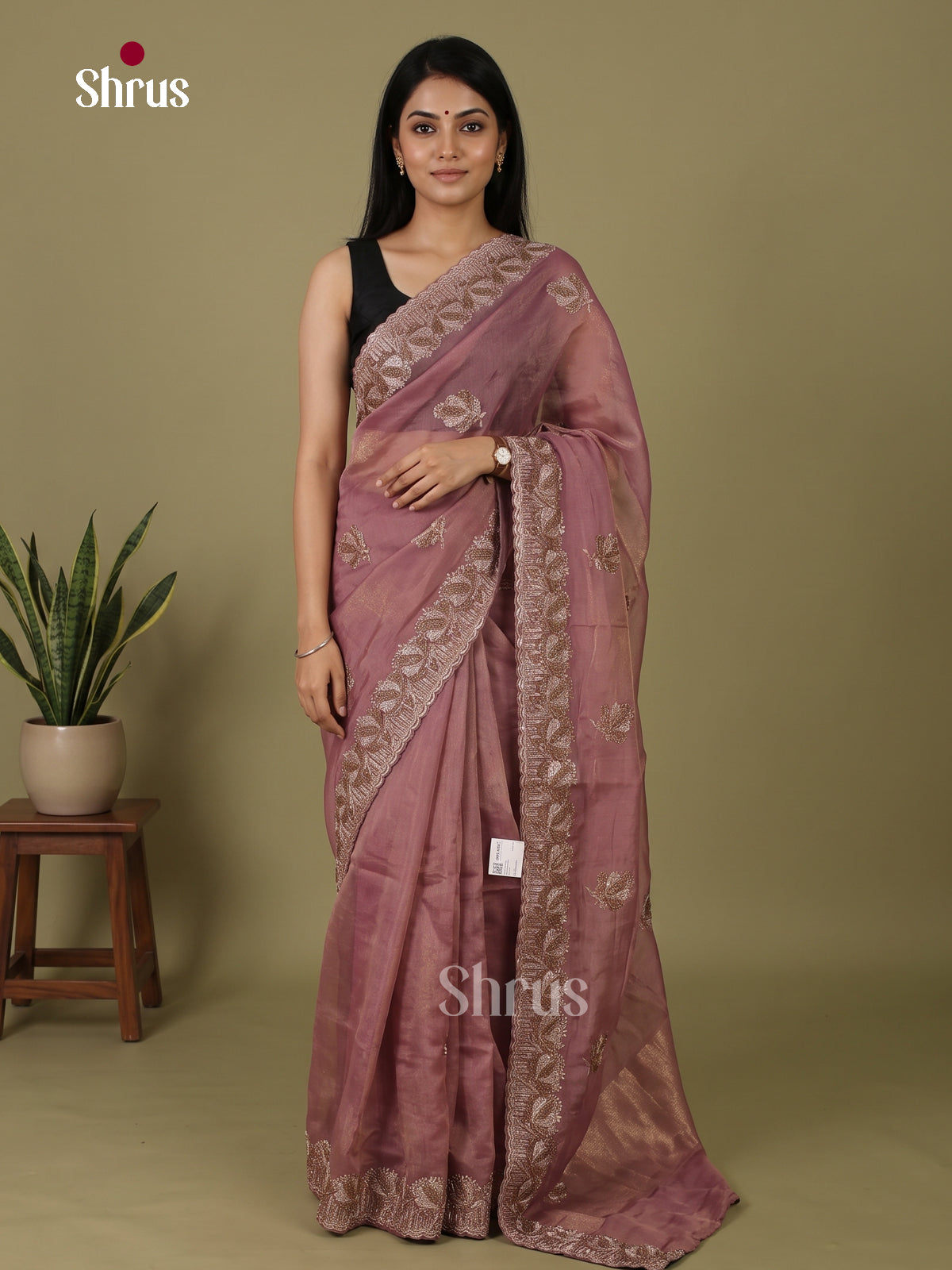 Elegant Onion peel Designer Saree  with floral embroidery - Shop on Shrus.com