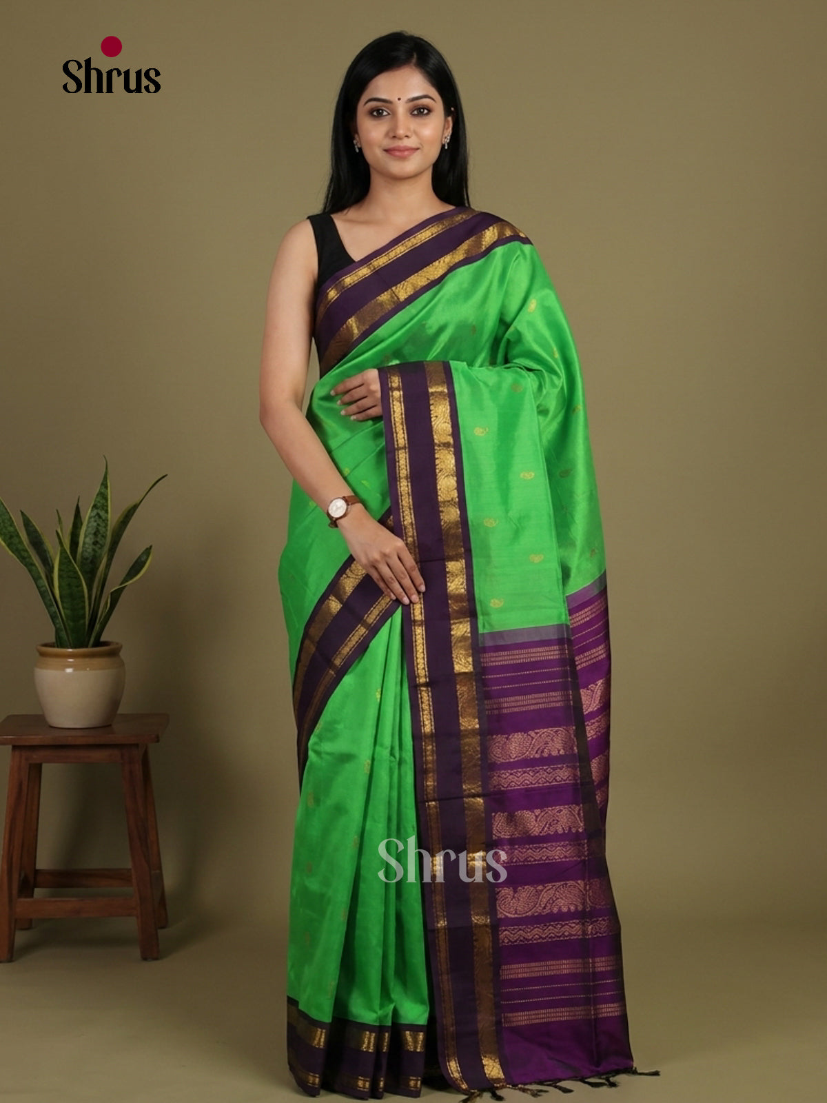 Exquisite Aqua Green & Violet Silk Cotton Saree with zari buttas & Rettaipet border