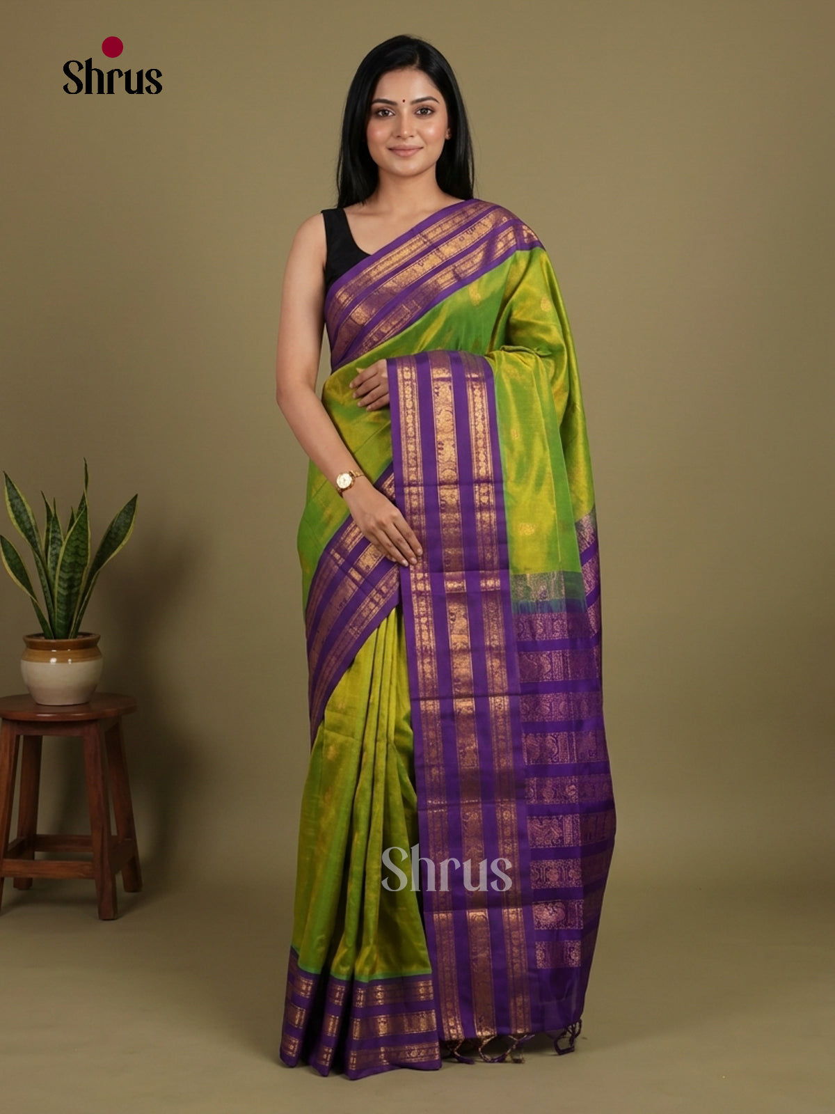 Serene Light Green & Blue Silk Cotton Saree with zari buttas & korvai border