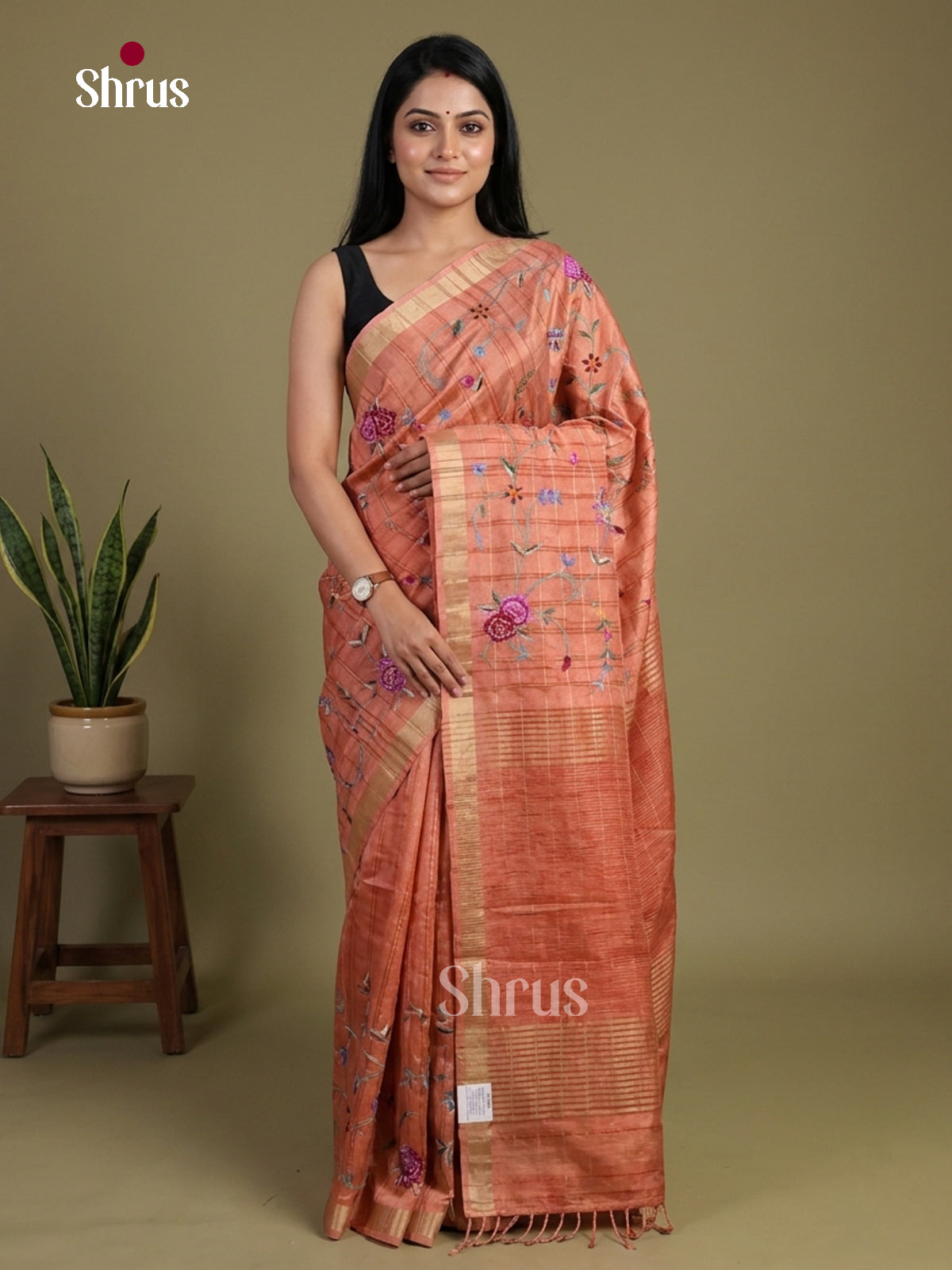 Tussar Embroidery Saree - EI01588