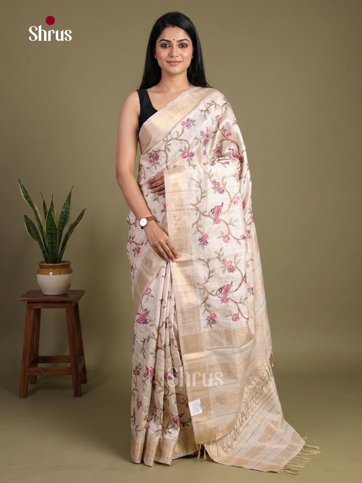 Tussar Embroidery Saree - EI01674