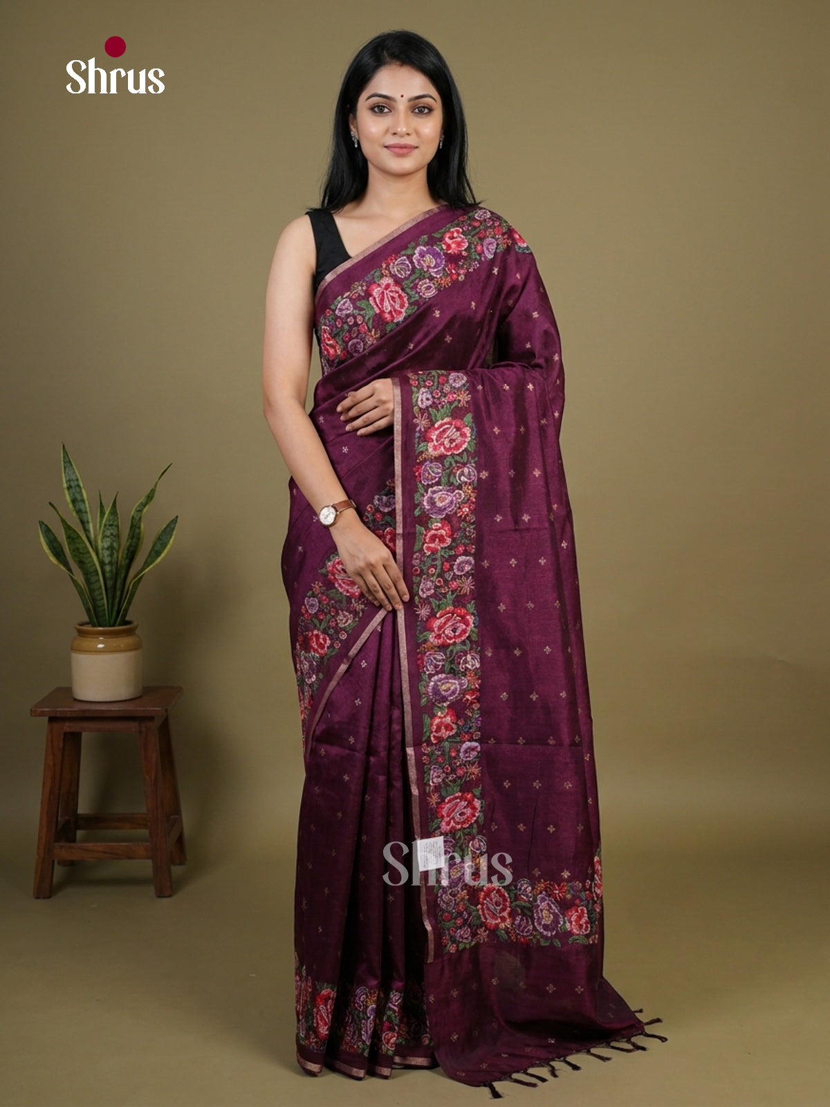 Tussar Embroidery Saree - EI02042
