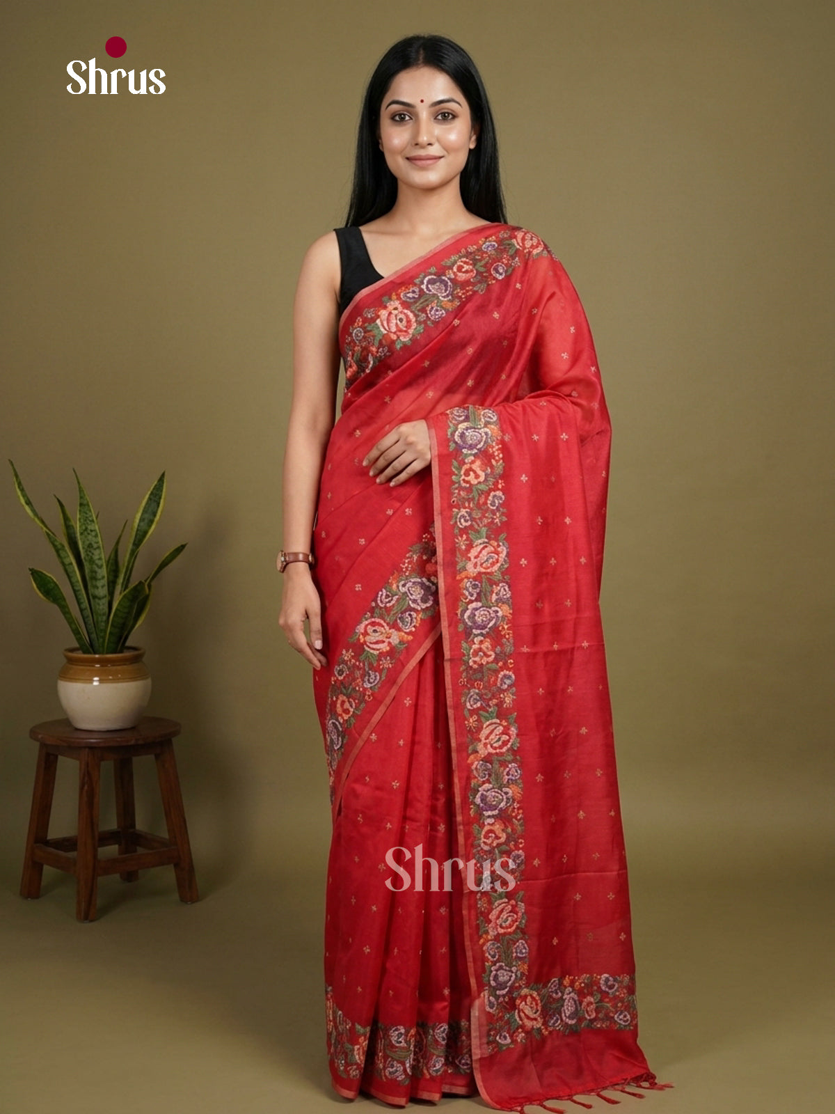 Tussar Embroidery Saree - EI02046