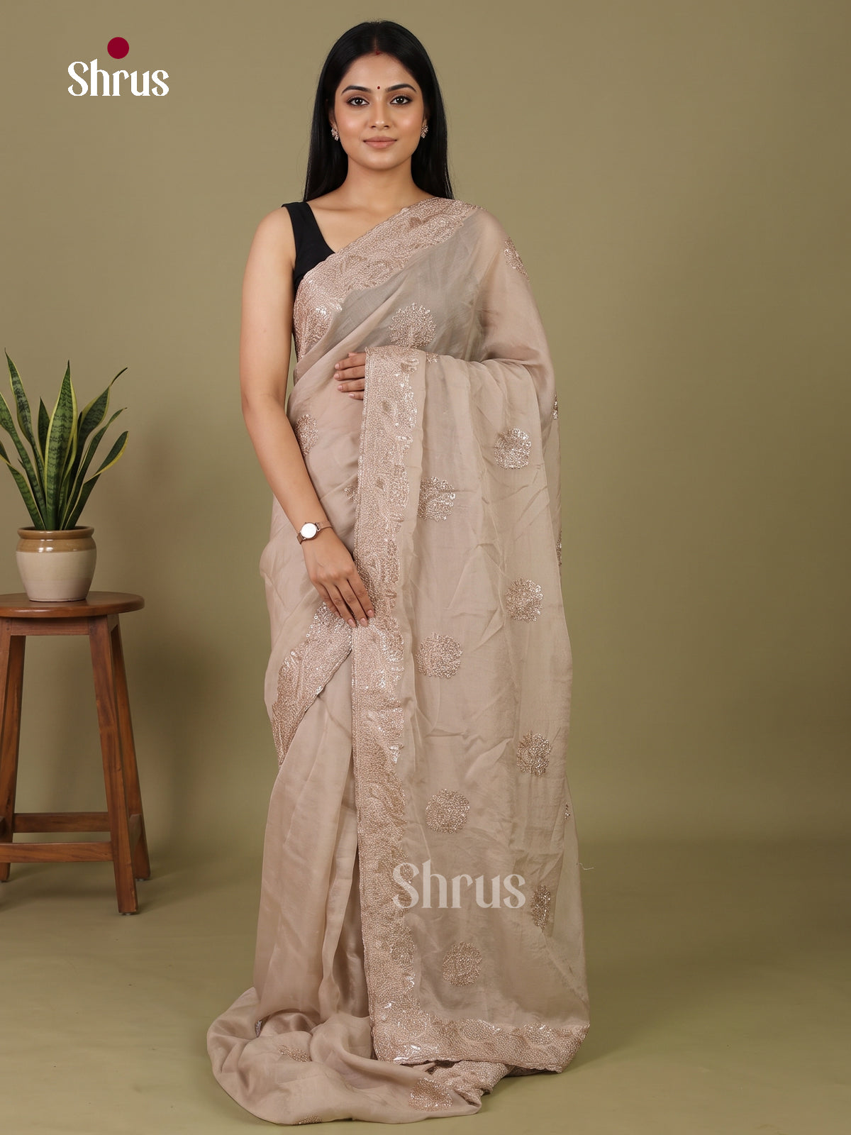 Beautiful Grey Designer Saree  with sequin floral embroidery - Shop on Shrus.com