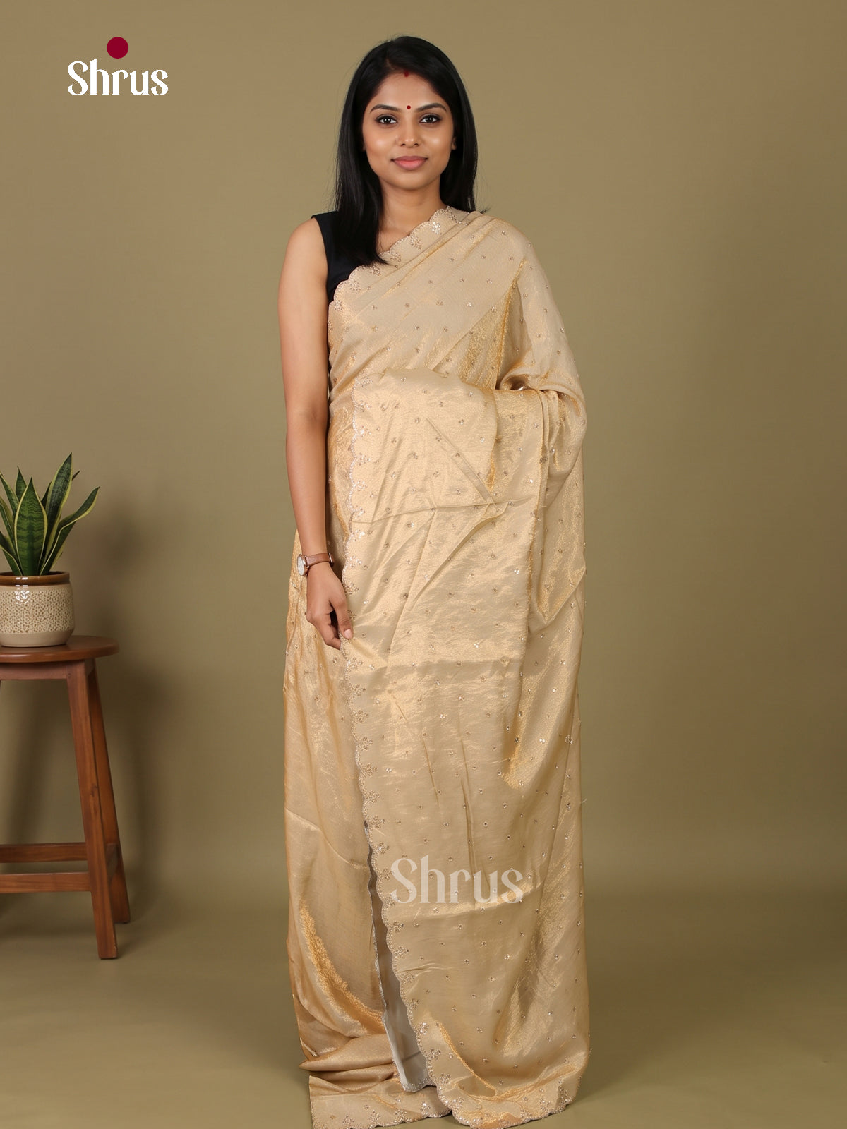 Pretty Sandal Designer Saree with stone work - Shop on Shrus.com