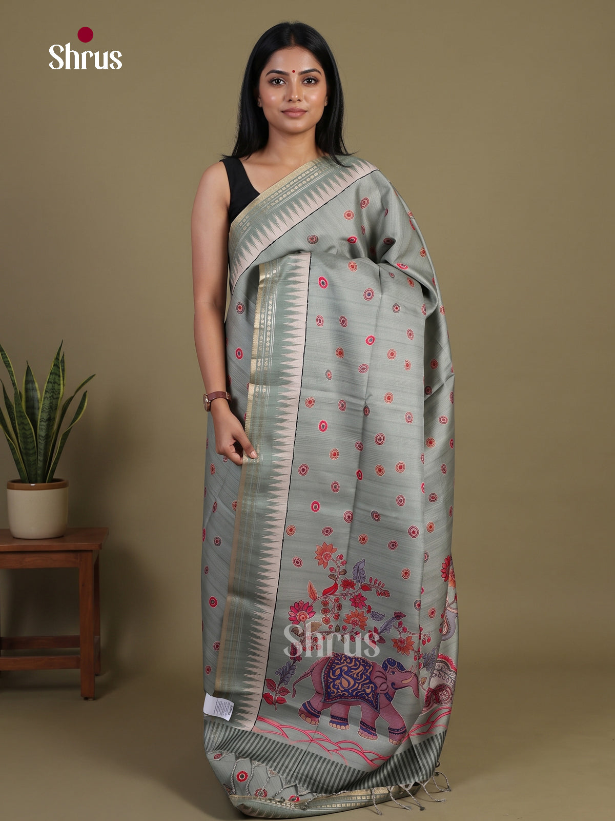 Printed Semi Tussar Saree - EI07184 - Shop on Shrus.com