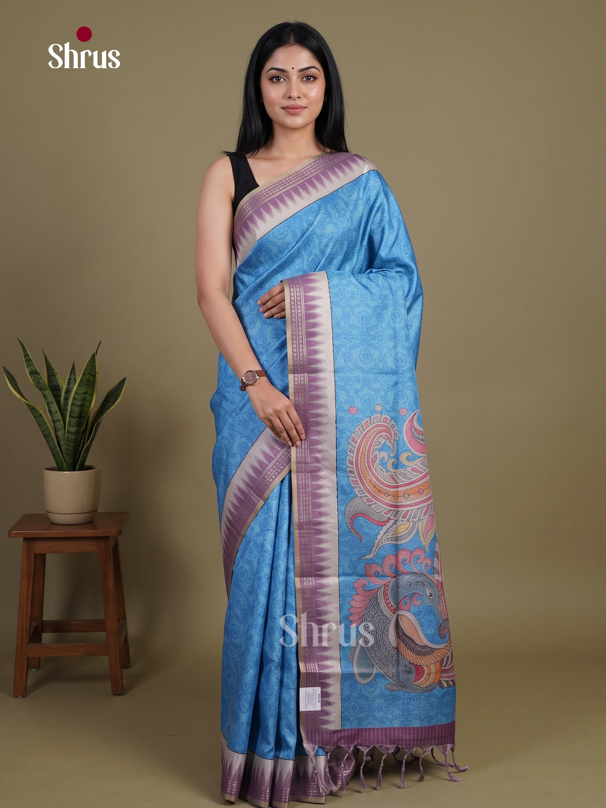 Printed Semi Tussar Saree - EI07186 - Shop on Shrus.com