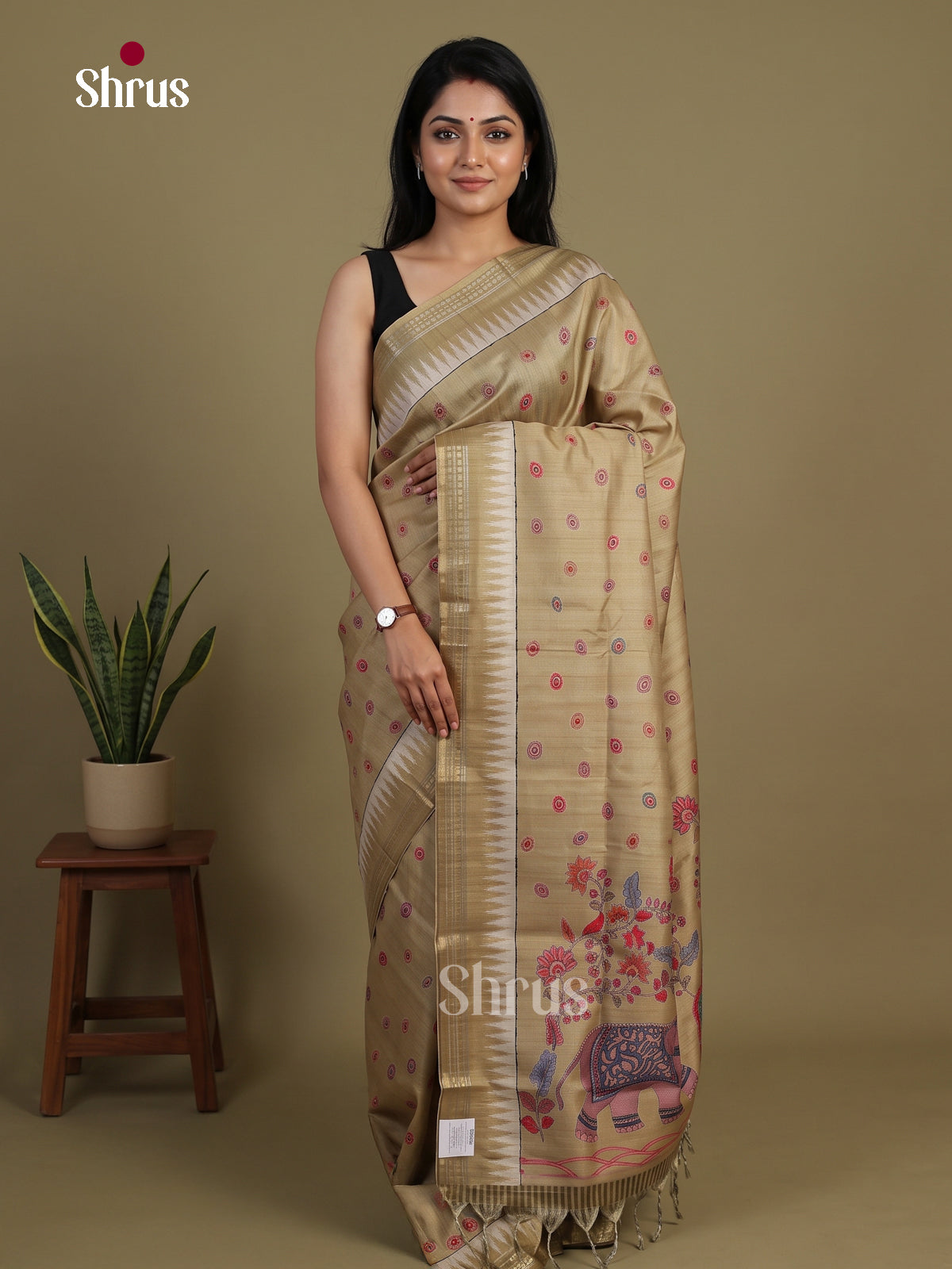 Printed Semi Tussar Saree - EI07189 - Shop on Shrus.com