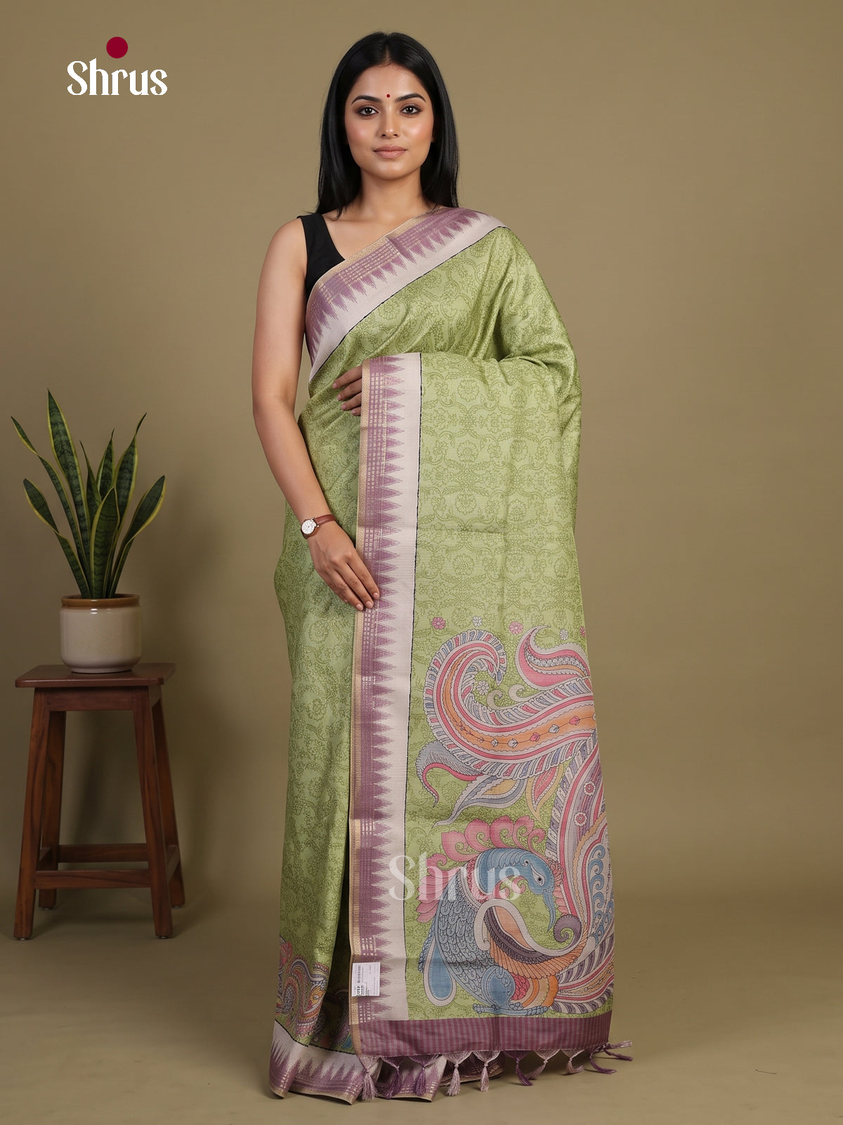 Printed Semi Tussar Saree - EI07196 - Shop on Shrus.com