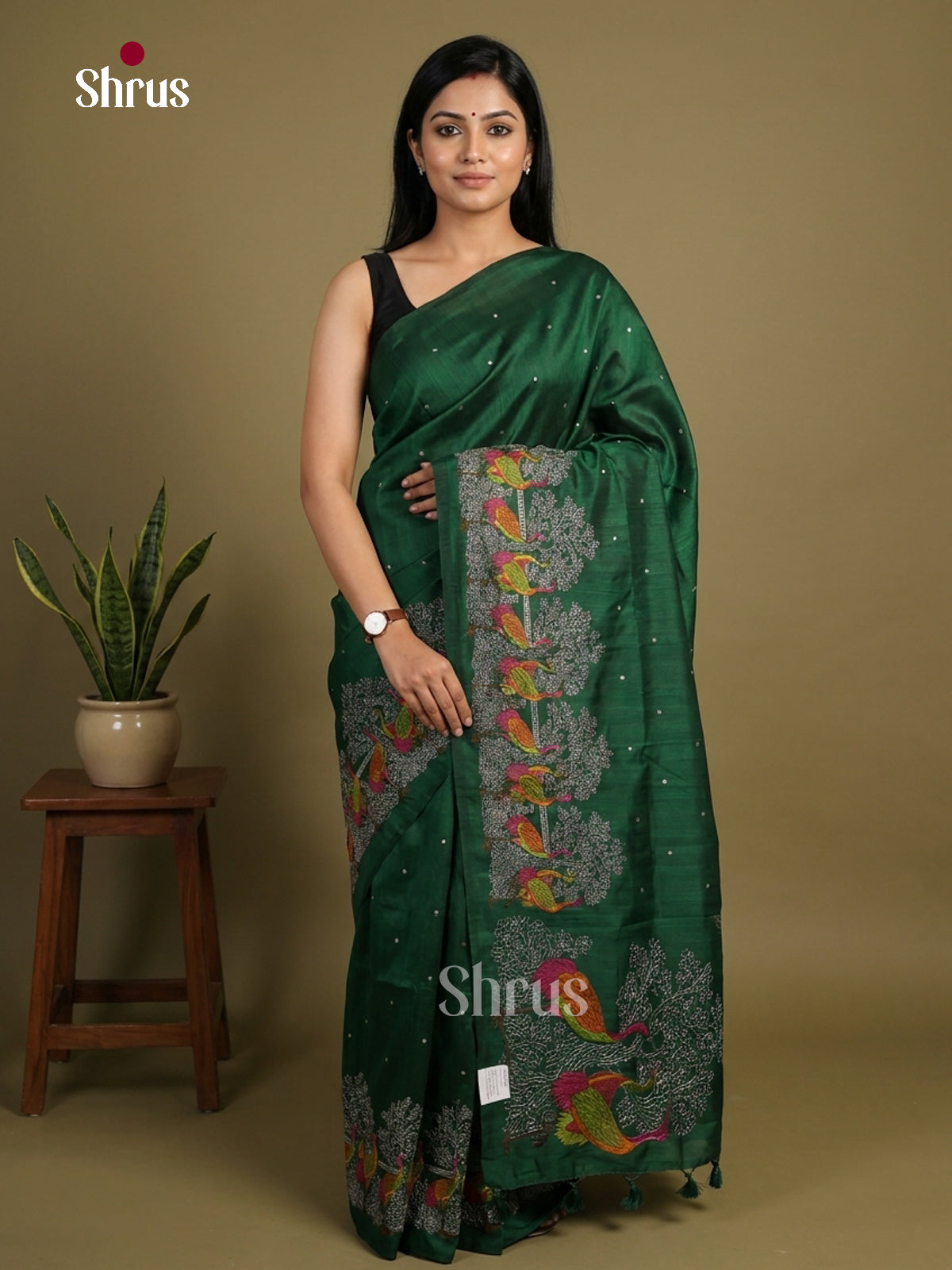 Green - Semi Rawsilk Embroidery Saree