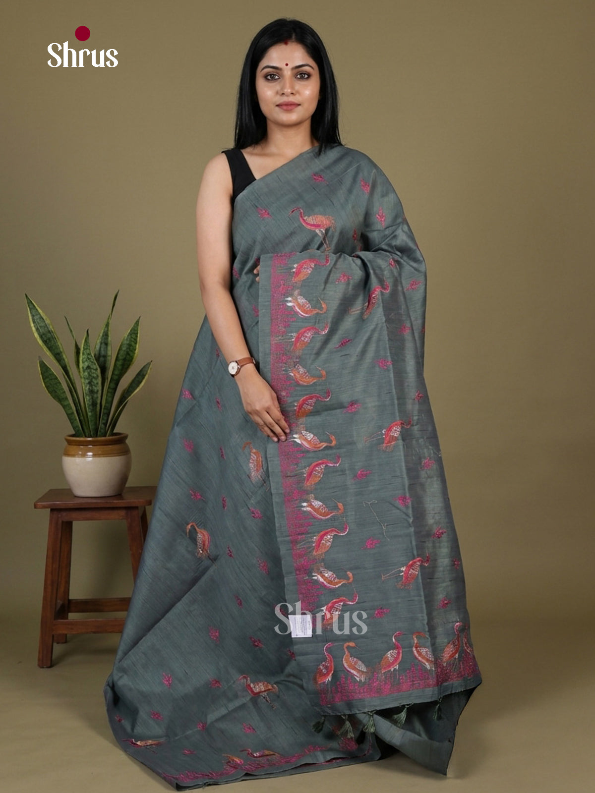 Semi Rawsilk Embroidery Saree - EI10089