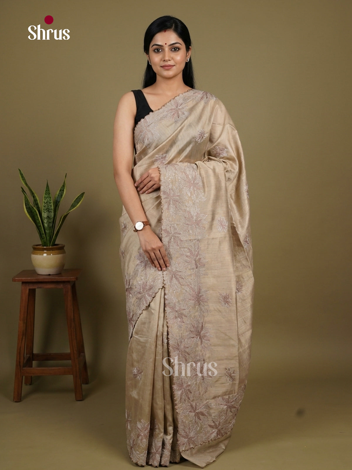 Semi Rawsilk Embroidery Saree - EI10107