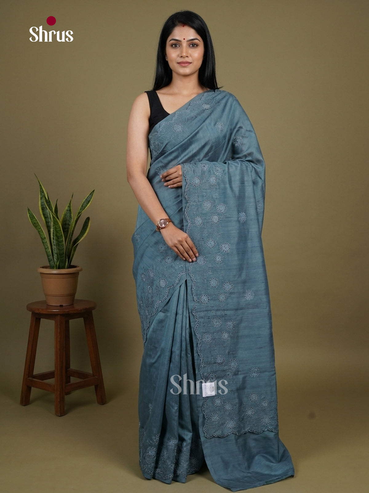 Semi Rawsilk Embroidery Saree - EI10449