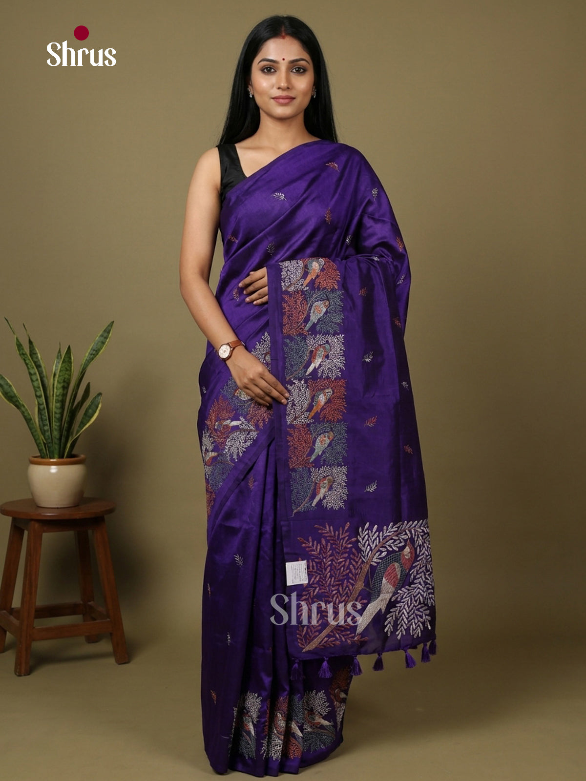 Blue- Semi Rawsilk Embroidery Saree