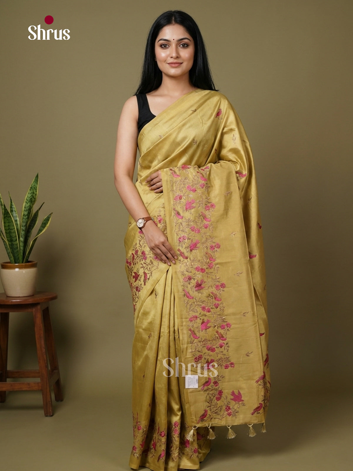 Olive Green - Semi Rawsilk Embroidery Saree