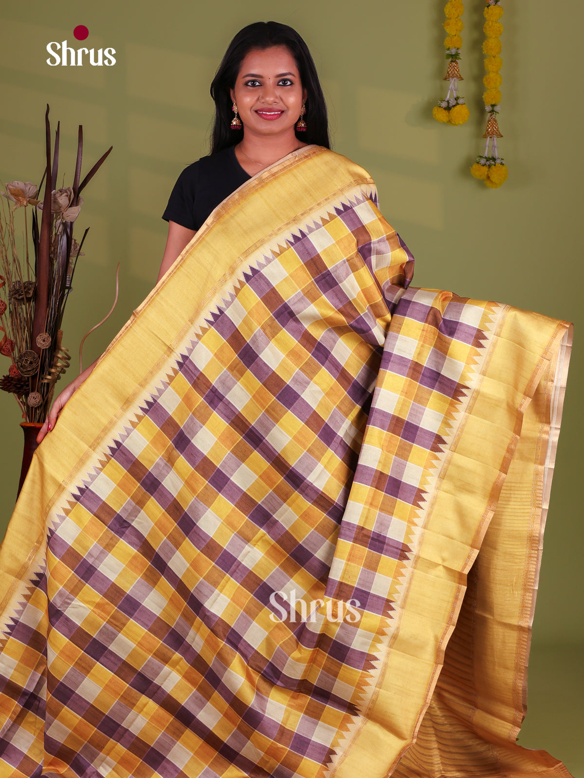 Yellow & Cream - Semi Tussar Saree