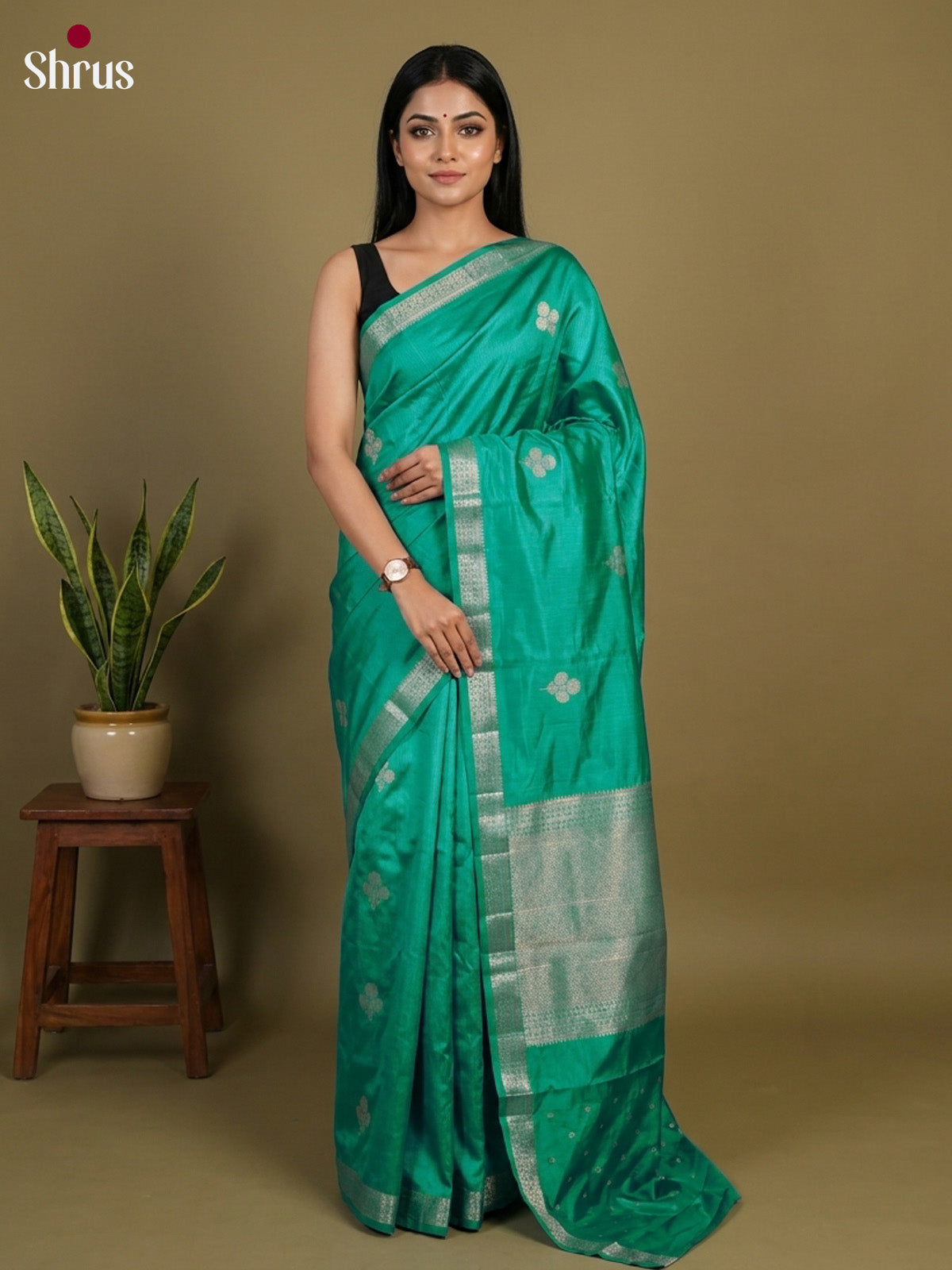 Vibrant Green  Apoorva Silk Saree  with zari floral buttas & small border