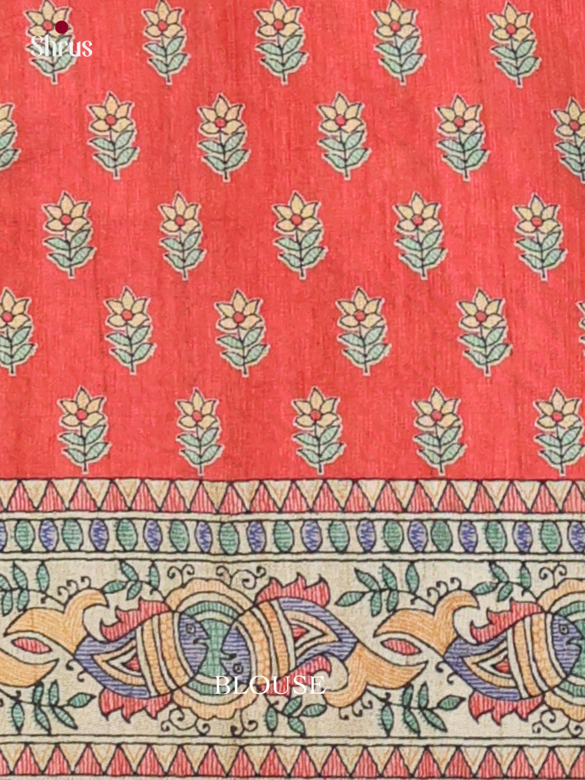 Orange & Cream - Printed Madhubani Saree - Shop on Shrus.com