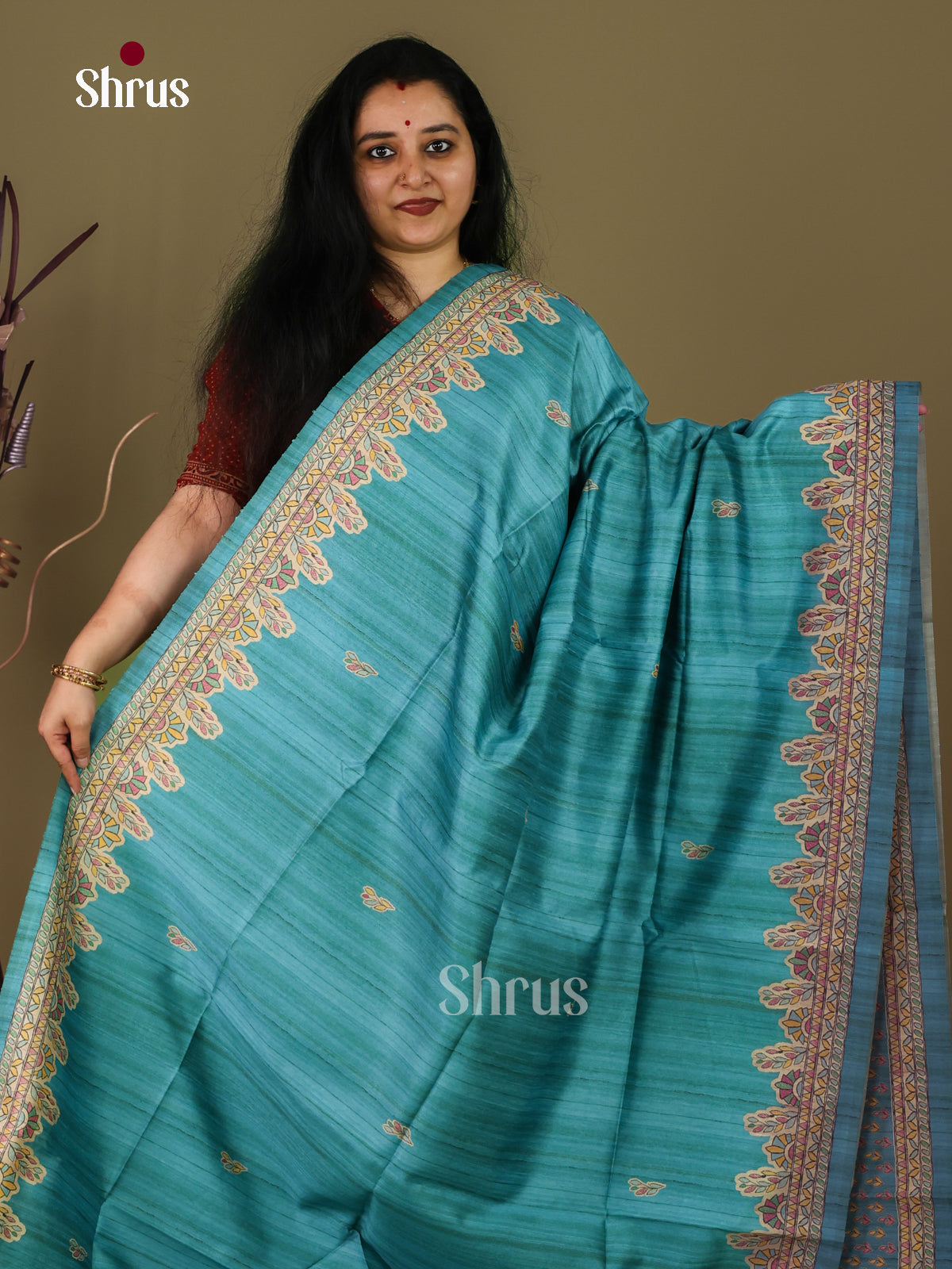 Light Blue - Printed Madhubani Saree - Shop on Shrus.com