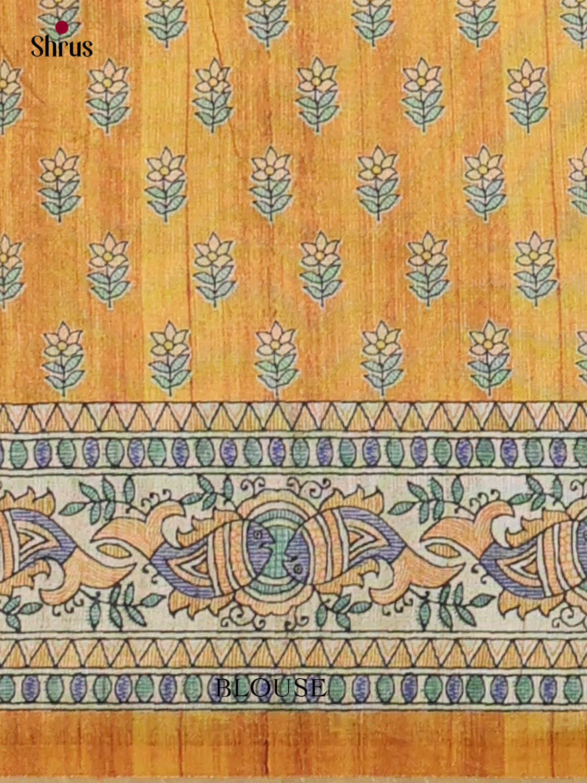 Mustard & Cream - Printed Madhubani Saree - Shop on Shrus.com