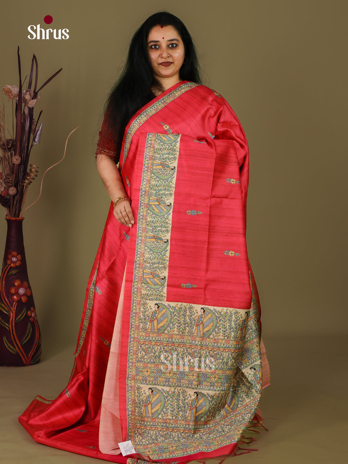 Pink & Cream - Printed Madhubani Saree - Shop on Shrus.com