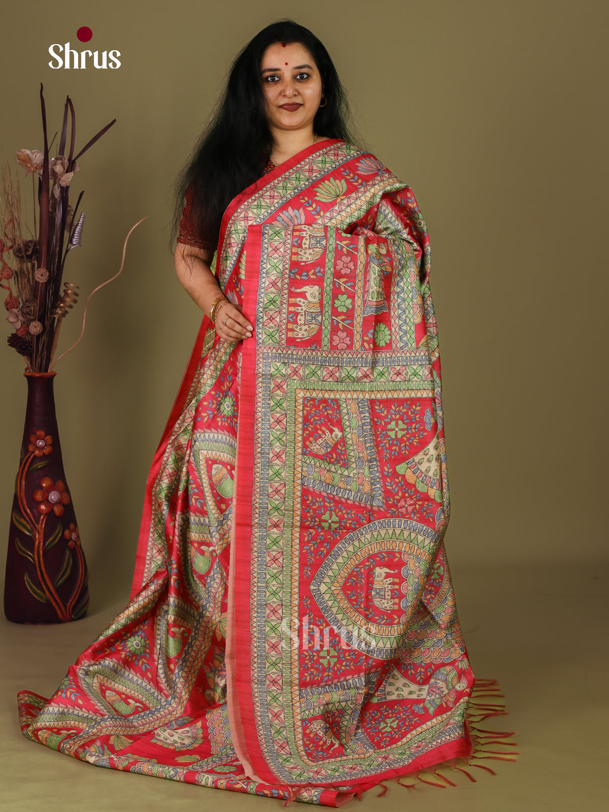 Pink - Printed Madhubani Saree - EI16738 - Shop on Shrus.com